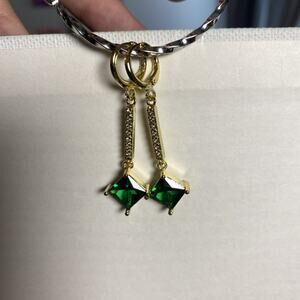 Gold Huggie Earrings Green Dangle Classic Formal Jewelry